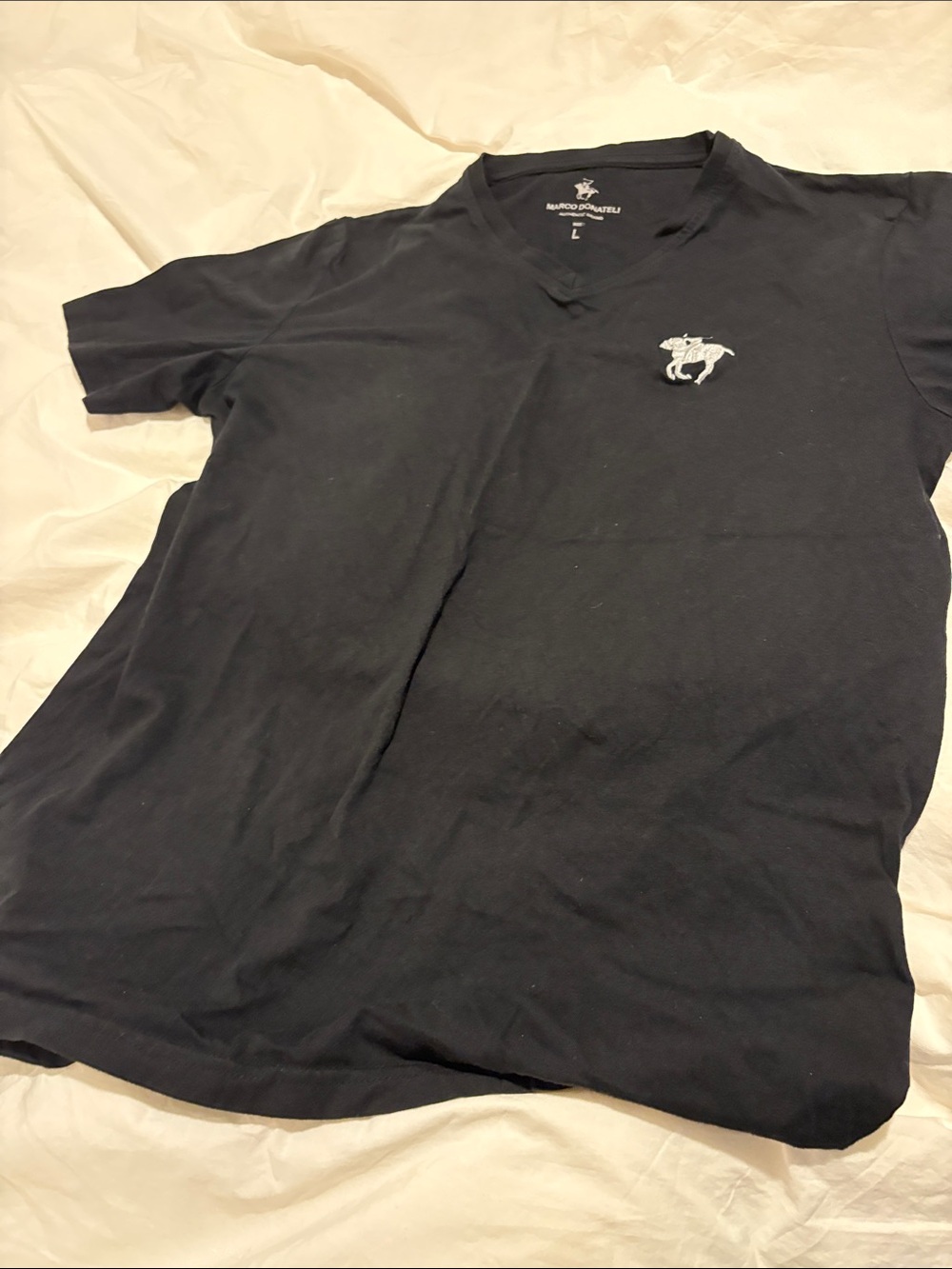 Mens Black V-Neck Logo Tee - Size L
